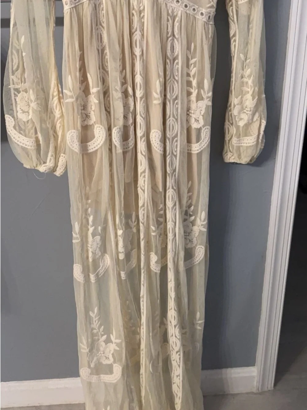 Wishlist Cream Sheer Embroidered Long Sleeve Maxi Dress - Picture 3 of 3